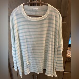 Mersea Striped Sea Green and White Sweater